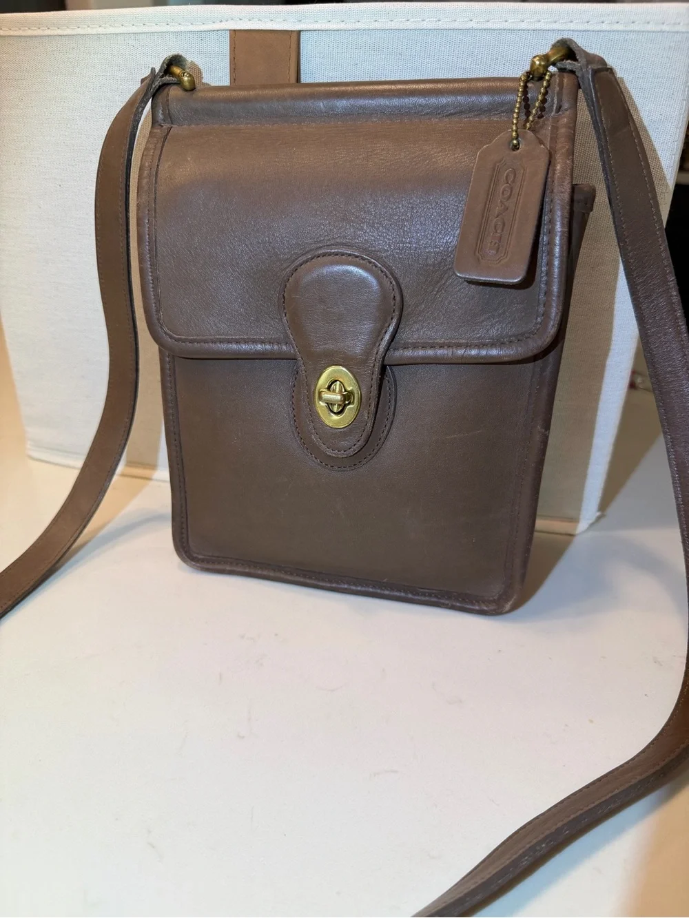 Coach Brown Leather Crossbody Bag - Turnlock Closure